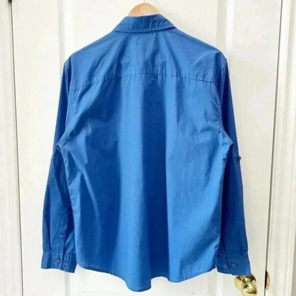 Bruno Mens Button Down Shirt Long Sleeves Roll Up Tabs Casual Blue Size Medium - Picture 3 of 15